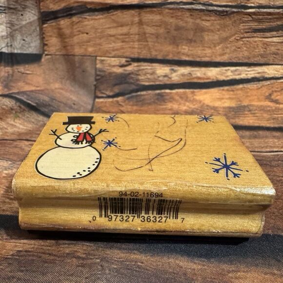 Snowman Rubber Stamp Wooden Mounted Crafts Scrapbooking Cards Tags Snowflakes - Picture 5 of 9